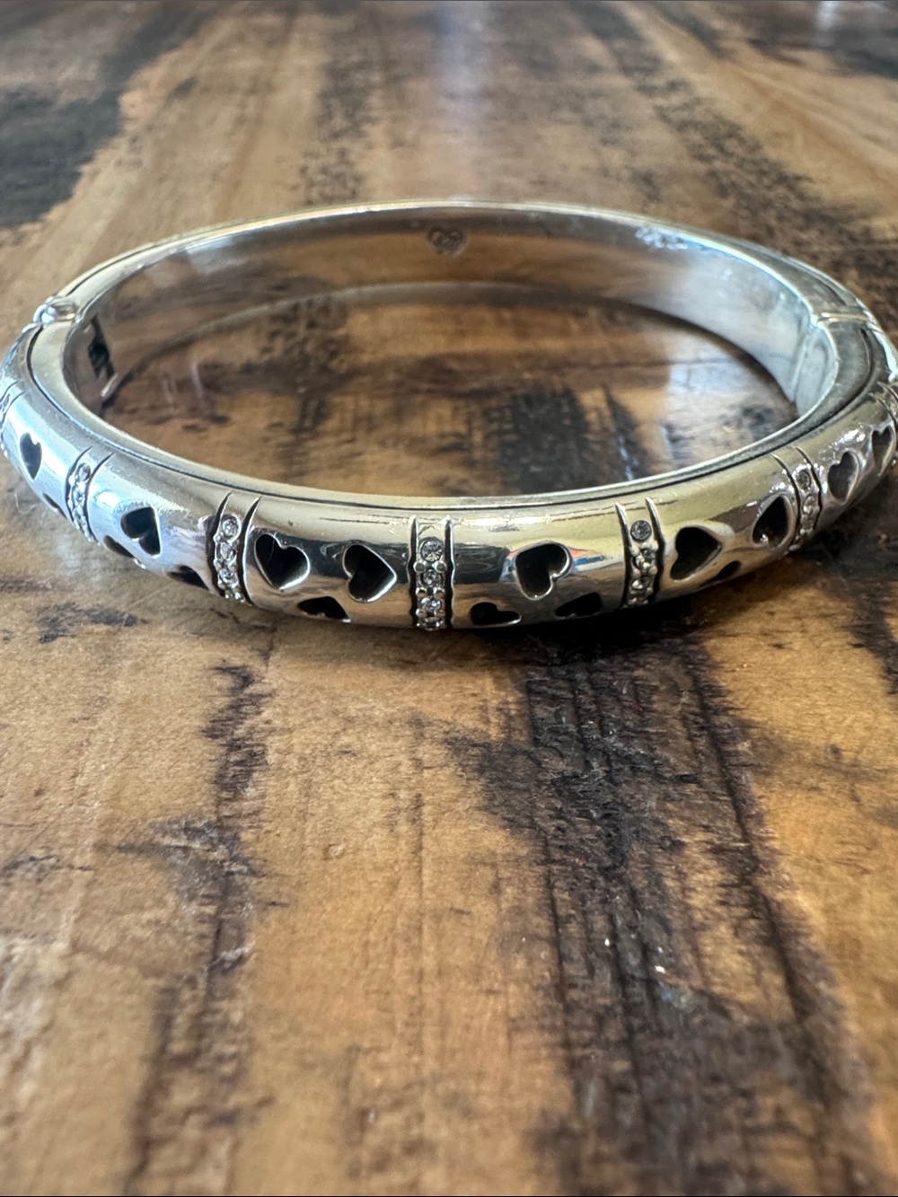 Brighton Silver-Tone Heart Cutout Bangle with Crystal Bands